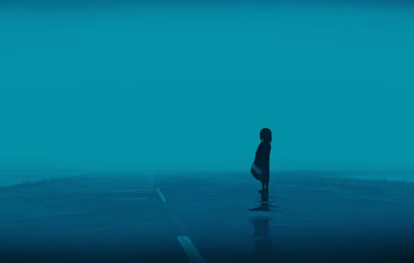 Дорога, туман, девочка, после дождя, постапокалипсис, by Gracile