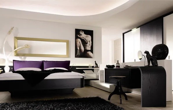 Картинка дизайн, дом, стиль, вилла, интерьер, спальня, modern sleeping room