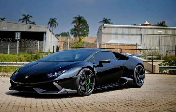 Lamborghini, Black, Wheels, Huracan