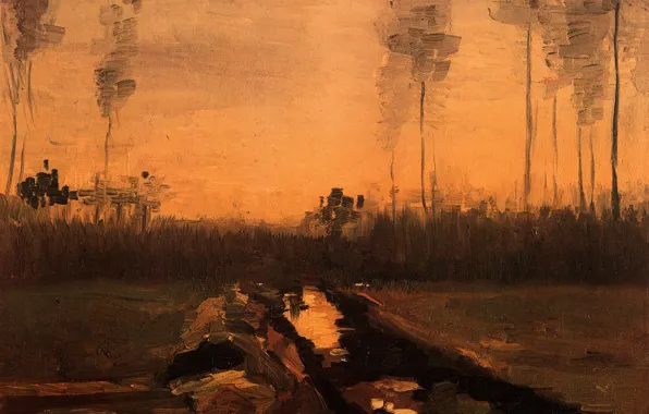 Река, Винсент ван Гог, Landscape at Dusk