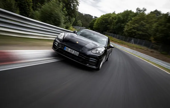 Чёрный, скорость, Porsche, Panamera, Nürburgring, 2020, Nordschleife, предсерийный