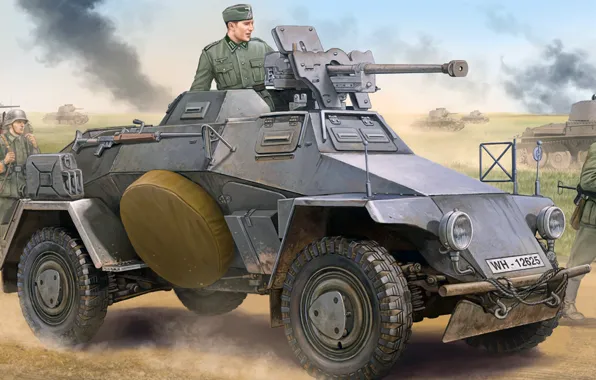 Рисунок, арт, 8 см, Leichter Panzerspahwagen, Sd.Kfz.221, германский лёгкий бронеавтомобиль, Early version