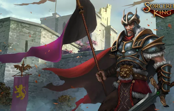 Стены, меч, флаг, воин, Sorcerer King