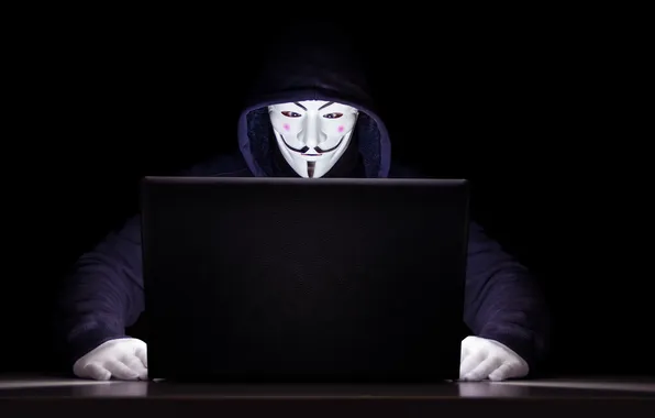 Картинка Ноутбук, Маска, Программист, Hacker, Anonymous, Анонимус, Хакер, Mask