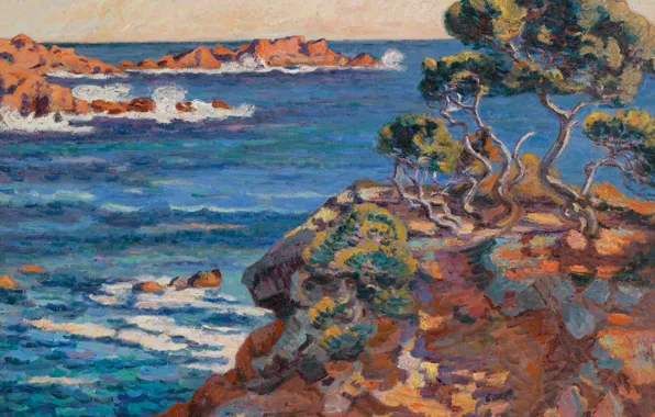 Картинка море, пейзаж, скалы, картина, Арман Гийомен, Armand Guillaumin, Морское Побережье в Аге