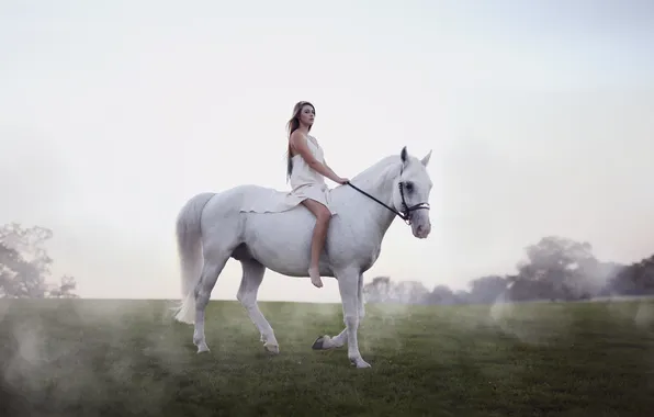 Картинка природа, девушка, конь