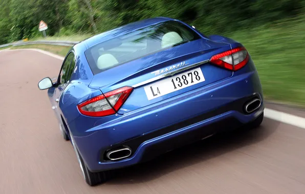 Синий, Maserati, вид сзади, GranTurismo, Sport
