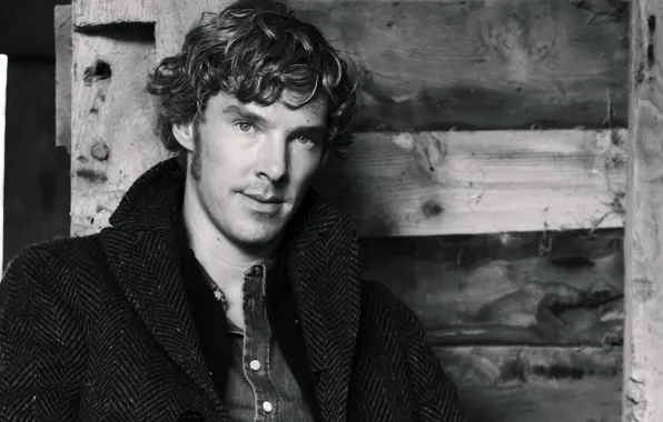 Актёр, Бенедикт Камбербэтч, Benedict Cumberbatch, британский актер, чёрно - белое фото