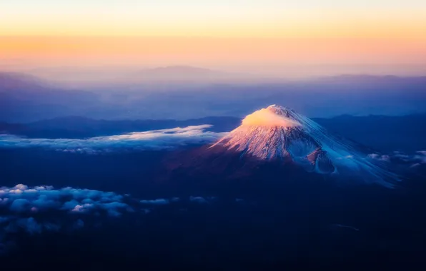 Картинка облака, гора, Япония, Фудзияма, долины