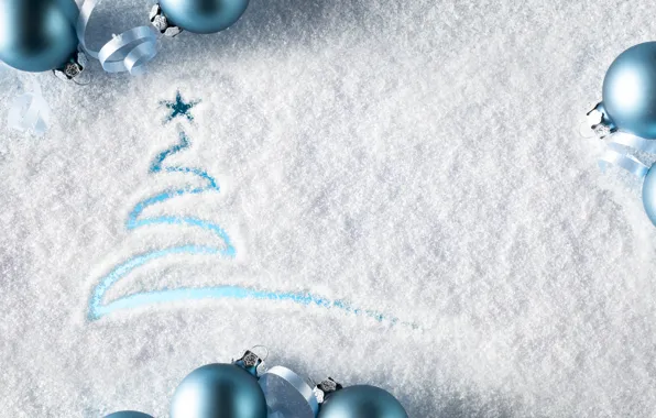 Снег, украшения, шары, Новый Год, Рождество, Christmas, balls, winter