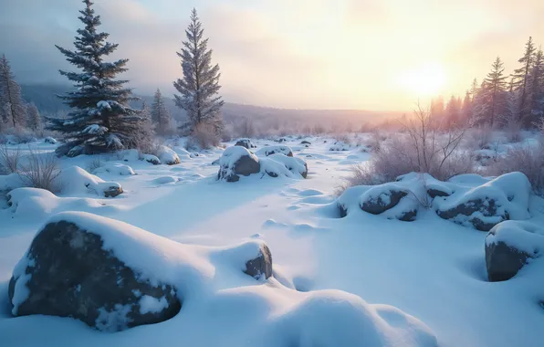 Картинка зима, лес, снег, деревья, природа, forest, nature, winter