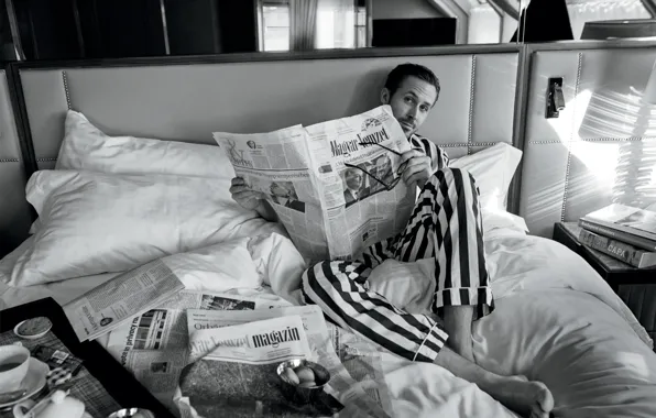 Ryan Gosling, Райан Гослинг, на фотосессии, чб фотография, для журнала «GQ»