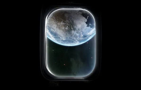 Картинка space, planet, spaceship, window