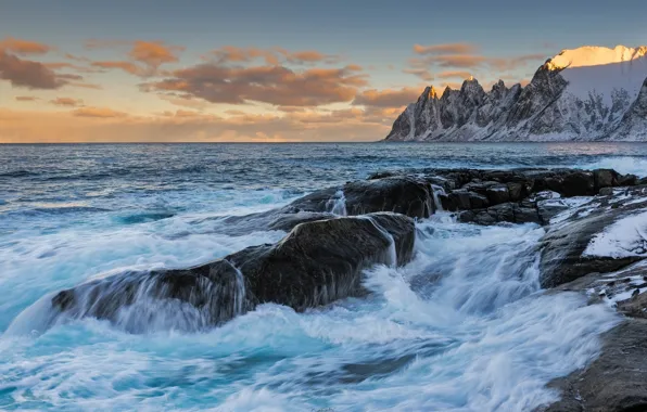 Море, горы, камни, горизонт, Норвегия, Norway, Ersfjord, Норвежское море