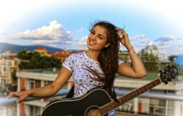 Волосы, гитара, Алиса, guitar, красивая, smile, Alice, sweet