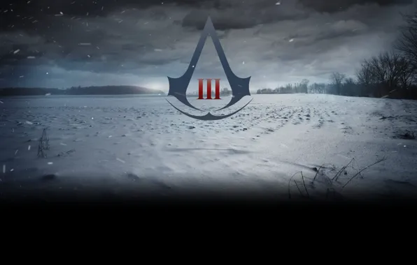 Картинка снег, знак, assassins creed, пустошь