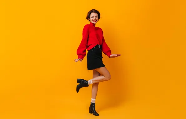 Картинка девушка, радость, милая, юбка, ножки