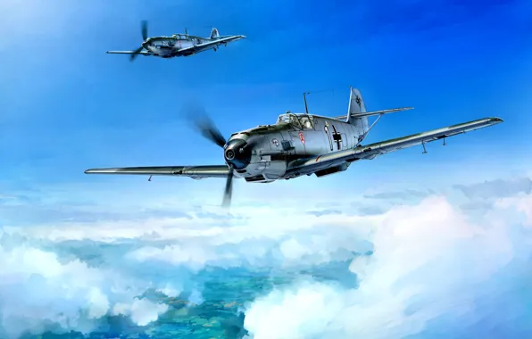 Картинка Германия, Messerschmitt, painting, Luftwaffe, Вторая Мировая война, поршневой истребитель, Bf.109E-3, Bayerische Flugzeugwerke