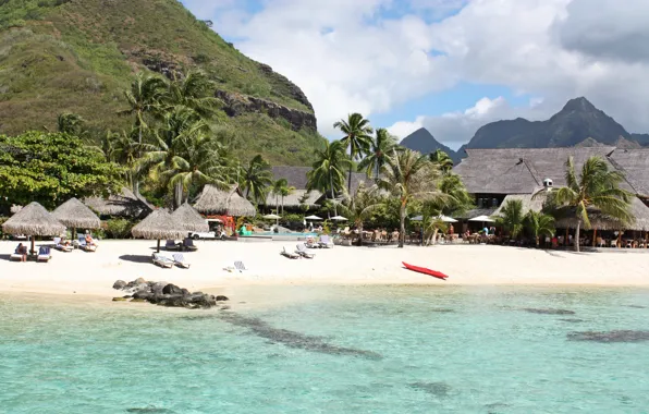 Beach, Tahiti, palms, resort, Moorea isl