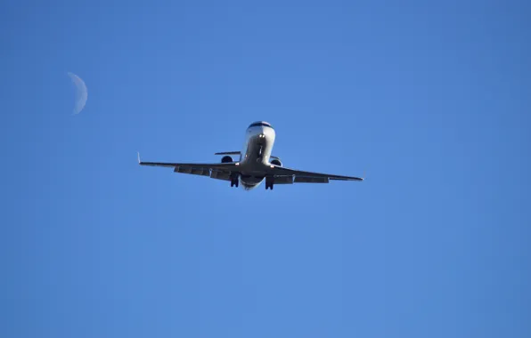 Moon, Sky, Bombardier, Plane, CRJ200, Planespotting