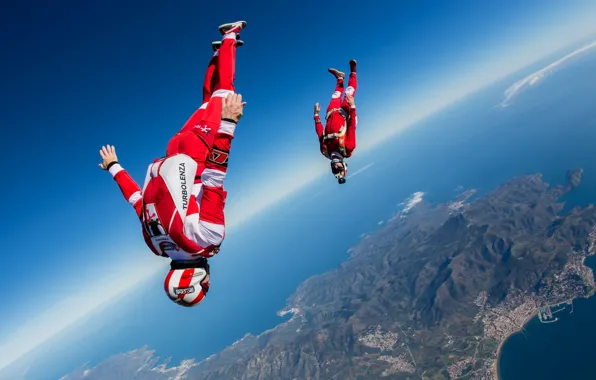 Картинка flying, freestyle, training, skydiving, skydivers, headdown, extreme sport, freefly