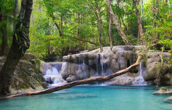 Лес, река, водопад, Таиланд, Thailand, Thailand Waterfall Erawan National Park