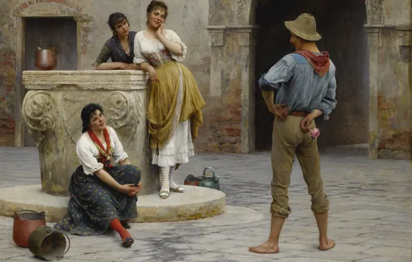 Картина, живопись, painting, 1894, Flirtation, Заигрывание, Eugen von Blaas