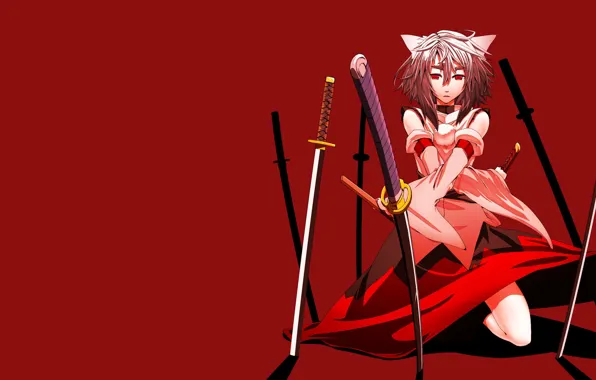 Картинка red, girl, sword, weapon, anime, katana, ken, blade