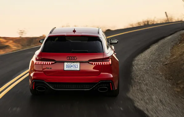 Асфальт, красный, Audi, вид сзади, универсал, RS 6, 2020, 2019