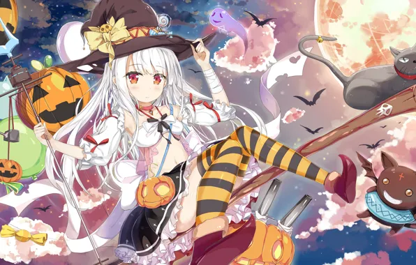 Арт, девочка, хеллоуин, Azur Lane