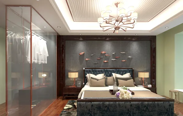 Дизайн, люстра, Design, спальня, Interior, Bedroom
