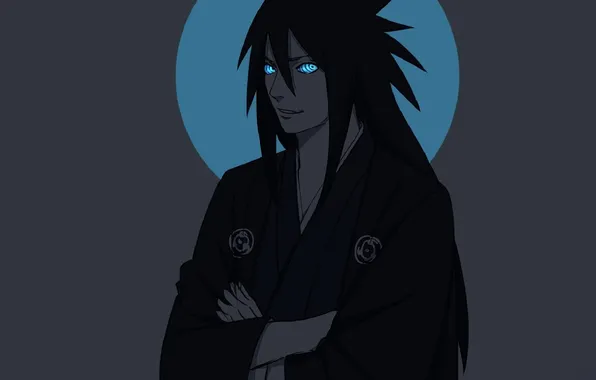 Картинка скрещенные руки, серый фон, rinegan, Наруто Ураганные хроники, rasengan, Madara Uchiha, горящие глаза, Мадара Учиха
