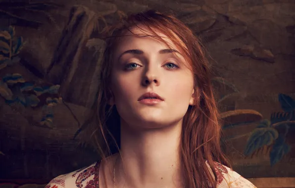 Взгляд, портрет, актриса, шатенка, красотка, Sophie Turner, Софи Тернер