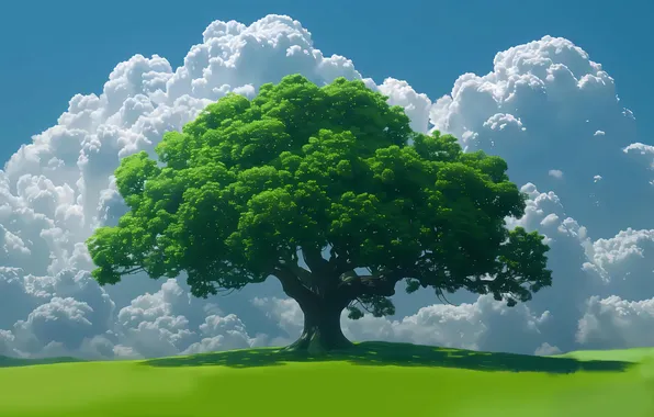Картинка landscape, clouds, tree, AI art