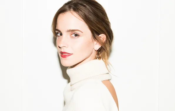Взгляд, Белый фон, Актриса, Эмма Уотсон, Emma Watson, White, background, model