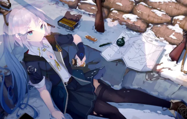 Девушка, оружие, окоп, Girls Frontline