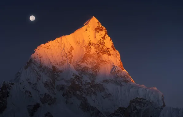 Картинка гора, тень, Луна, moon, mountain, shadow