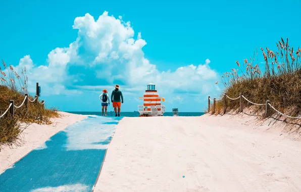 Песок, небо, люди, берег, Miami Beach