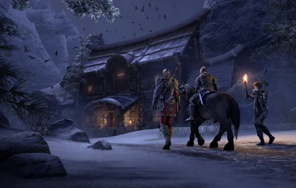 Ночь, дом, люди, игра, The Elder Scrolls Online, 3д графика