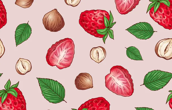 Картинка ягоды, фон, клубника, орехи