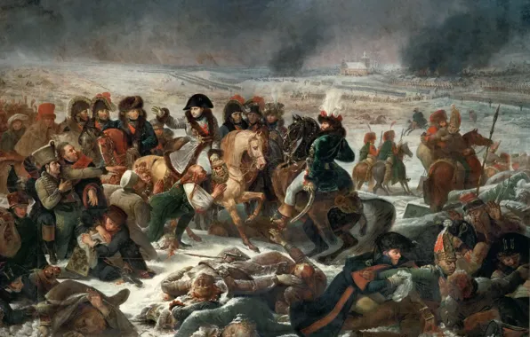 Картинка масло, картина, холст, «Наполеон в битве при Эйлау 9 февраля 1807 года», Антуан-Жан Гро, французский …