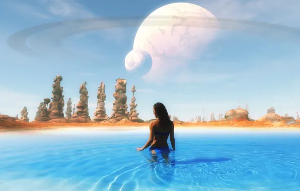 Space, fantastic, девушка на пляже, beach girl, ocean beach