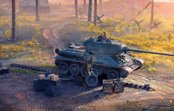 Картинка Рассвет, Танк, Русские, Game, Мир танков, World of Tanks, Т-34-85, WOT