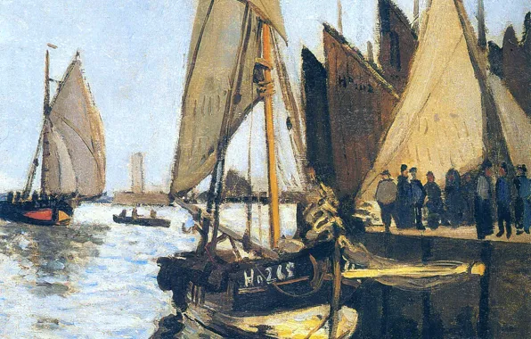 Картинка картина, морской пейзаж, Клод Моне, Парусники в Онфлере