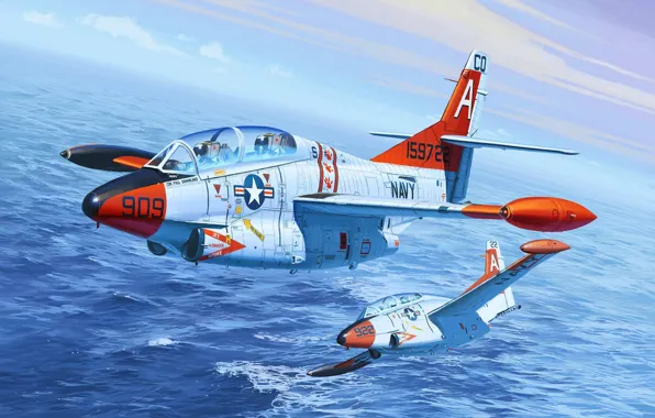 Картинка art, painting, jet, training jet, North American T-2 Buckeye