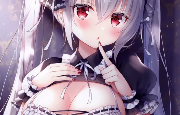 Girl, sexy, lingerie, bra, cleavage, long hair, boobs, anime