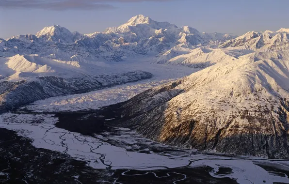 Картинка зима, снег, пейзаж, горы, природа, горизонт, nature, аляска