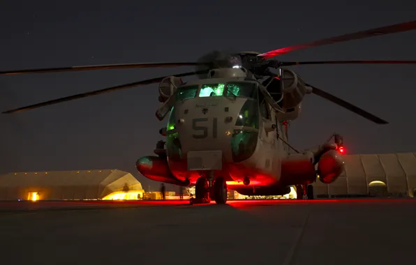 Ночь, США, CH-53D, Sea, Корпус морской пехоты, Stallion