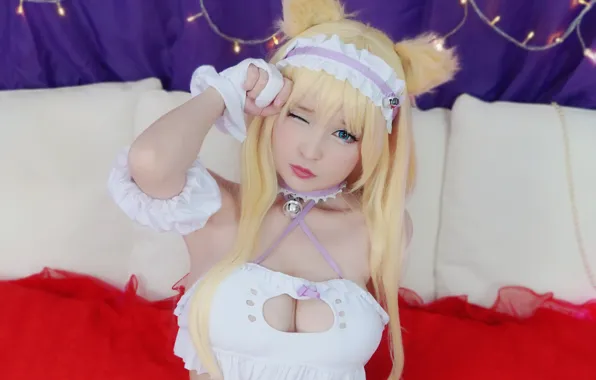 Girl, sexy, lingerie, bra, cleavage, long hair, boobs, animal ears