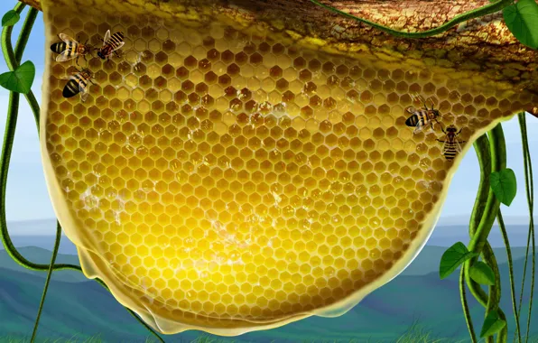 Картинка листья, пчелы, мед